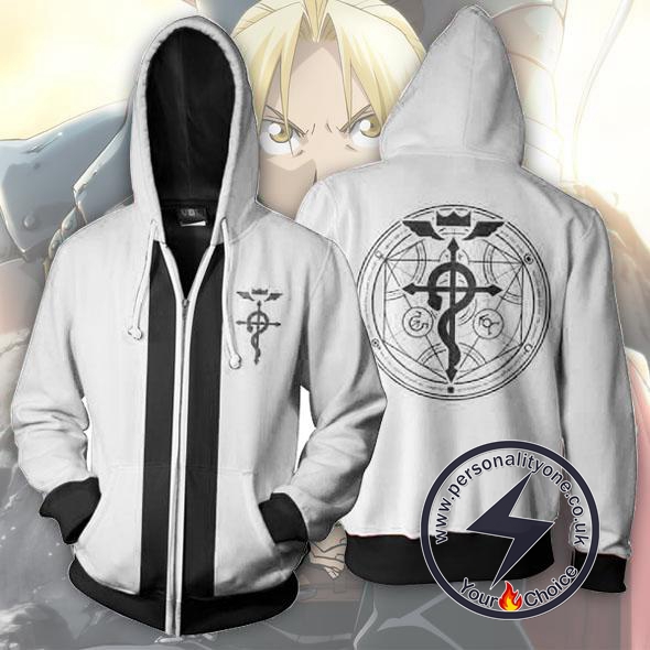 Fullmetal Alchemist Edward Elric White Zip Up Hoodie Jacket